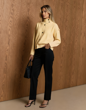 Women's Sweaters Autumn Winter Simple Solid Color Long Sleeve High Neck Single Breasted Casual Sweaters