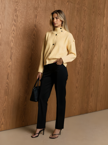 Women's Sweaters Autumn Winter Simple Solid Color Long Sleeve High Neck Single Breasted Casual Sweaters