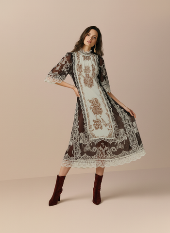 Autumn Winter Women's 2025 Dresses Elegant Appliques Long Sleeve Mock Neck Lace Evening Dresses