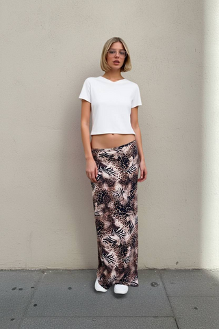 Autumn Skirts Women's 2025 Fashion Full Print Low Waist Office Lady Elasticity Skinny Fit Midi Skirts