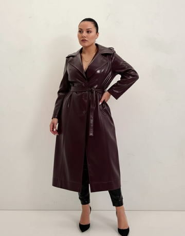Plus Size Women's Trench Coat Autumn Elegant 2025 Plain Lapel Long Sleeve Lace-Up Regular Fit Daily Trench Coat