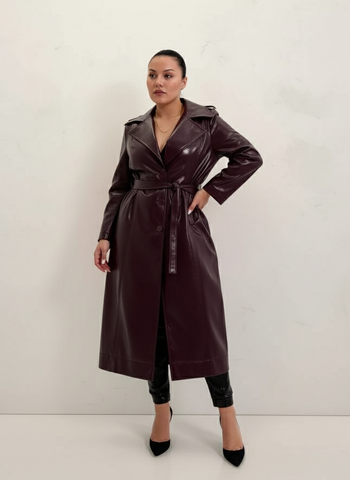 Plus Size Women's Trench Coat Autumn Elegant 2025 Plain Lapel Long Sleeve Lace-Up Regular Fit Daily Trench Coat
