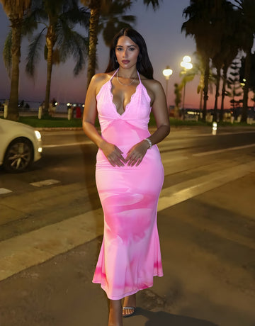 Autumn Dresses Women's 2025 Elegant Gradient Sleeveless Halter Neck Draped Midi Vacation Bodycon Dresses