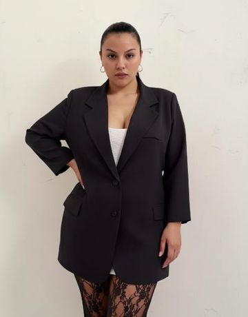 Plus Size Women's Autumn Blazers Elegant Business Plain Long Sleeve Lapel Fitting Slim Blazers