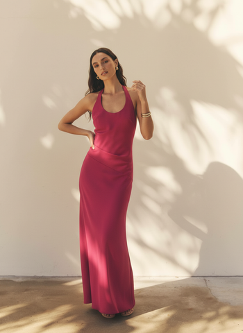 Autumn Dresses Women's 2025 Elegant Plain Sleeveless Halter Neck Draped Midi Basics Dating Dresses