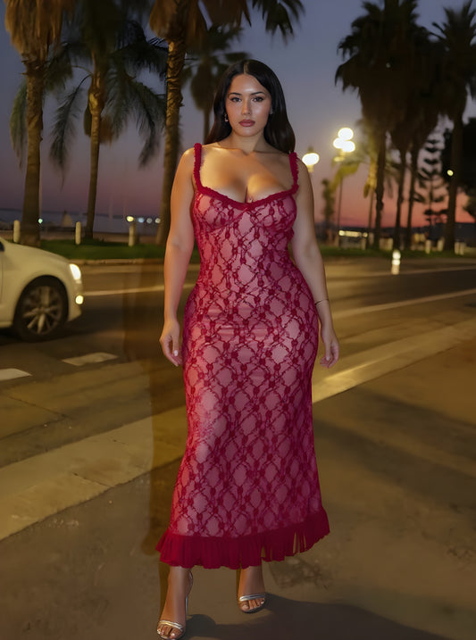 Autumn Dresses Women's 2025 Sexy Plain Jacquard Sleeveless V-Neck Flounce Midi Dating Bodycon Dresses