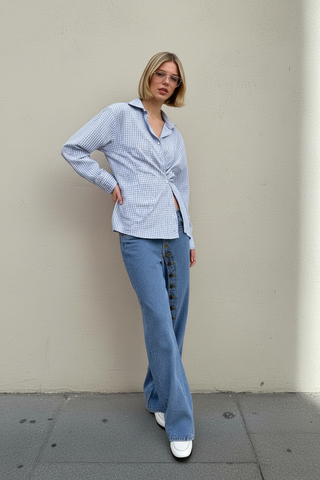 Women's Shirts All Season Fashion Plaid Long Sleeve Shirt Collar Single Breasted Nipped Waists Basic Shirts