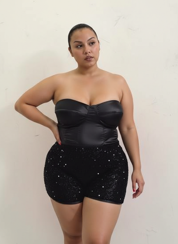 Plus Size Women's Sets Autumn Fitting Slim Korean Plain Sleeveless Sweetheart Neck Top High Waist Short Sets