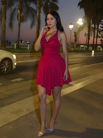 Autumn Dresses Women's 2025 Sexy Elegant Plain Draped Sleeveless Halter Neck Mini Dating A-Line Dresses