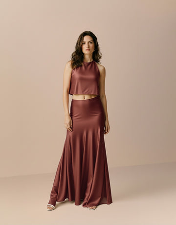 Women's Sets Summer Fashion Solid Color Sleeveless Crew Neck Crop-Top Folds Maxi Evening Dresses Sets