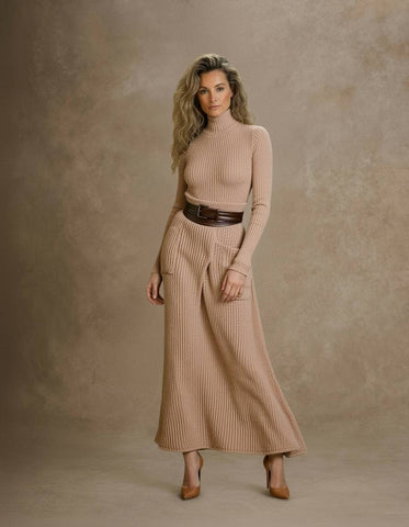 Autumn Sets Women's Fashion Plain Long Sleeve Mock Neck Top Wrap Skirt Daily Basic Sets