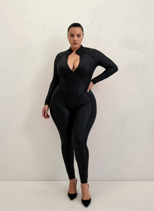 Plus Size Autumn Women's Jumpsuits Casual Basics Solid Color Long Sleeve Mock Neck Cut-Out Ankle Slim Daily Jumpsuits