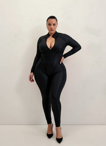 Plus Size Autumn Women's Jumpsuits Casual Basics Solid Color Long Sleeve Mock Neck Cut-Out Ankle Slim Daily Jumpsuits