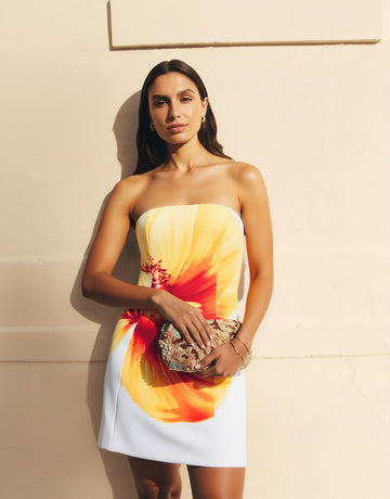 Women's 2025 Summer Dresses Daily Basic Full Print Sleeveless Strapless Vacation Mini Bodycon Dresses