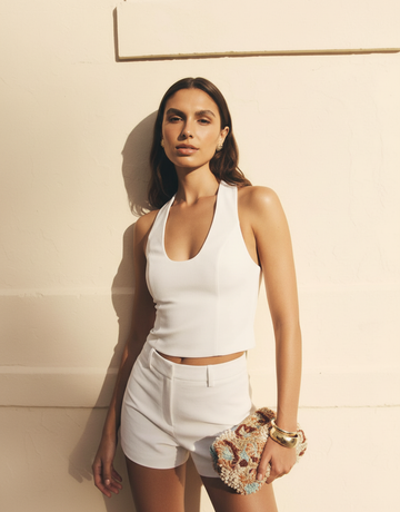 Women's Shorts Sets Autumn Simple Solid Color Sleeveless Halter Neck Crop-Top Daily Basic Shorts Sets