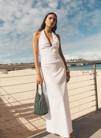 Women's 2025 Summer Dresses Elegant Solid Color Sleeveless Halter Neck Daily Basic Midi Evening Dresses