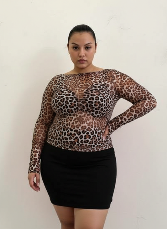 Plus Size Women's T-Shirts 2025 Autumn Fashion Leopard Print Long Sleeve Crew Neck Daily Basic T-Shirts