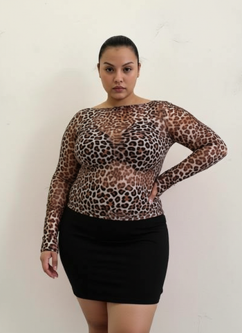 Plus Size Women's T-Shirts 2025 Autumn Fashion Leopard Print Long Sleeve Crew Neck Daily Basic T-Shirts