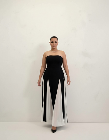 Plus Size Autumn Dresses 2025 Women's Daily Basic Patchwork Sleeveless Strapless A-Line Casual Dresses