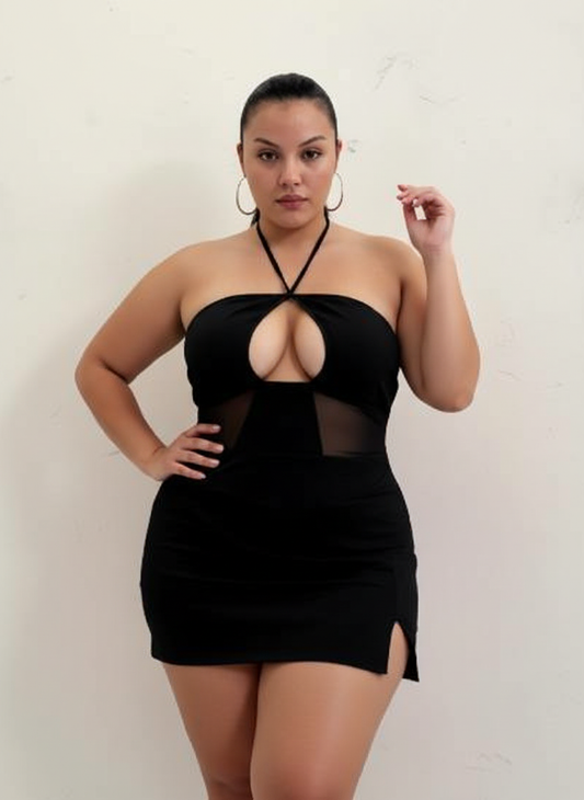 Plus Size Autumn Dresses 2025 Women's Daily Basic Plain Sleeveless Hlater Neck Cut-Out Bodycon Casual Dresses