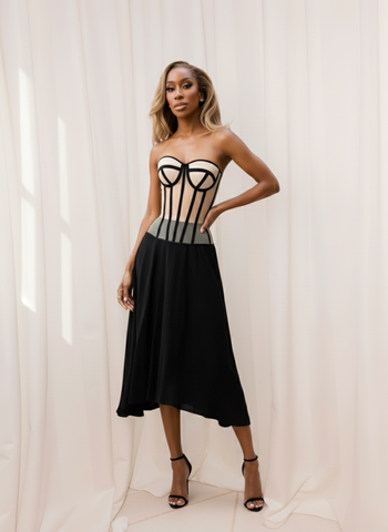 Autumn Dresses Women's 2025 Sexy Patchwork Fishbone Sleeveless Sweetheart Neck A-Line Midi Dating Dresses