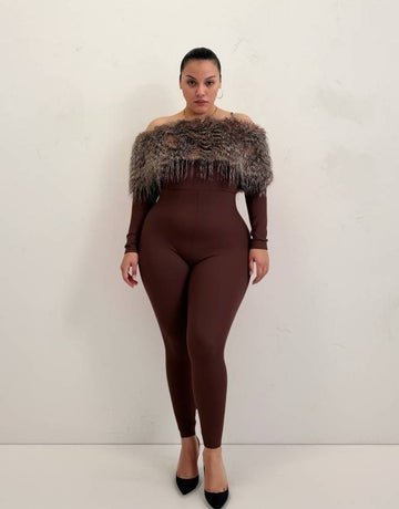 Plus Size Autumn Women's Jumpsuits Casual Basics Solid Color Long Sleeve Off Shoulder Faux Ankle Slim Daily Jumpsuits