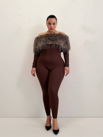 Plus Size Autumn Women's Jumpsuits Casual Basics Solid Color Long Sleeve Off Shoulder Faux Ankle Slim Daily Jumpsuits