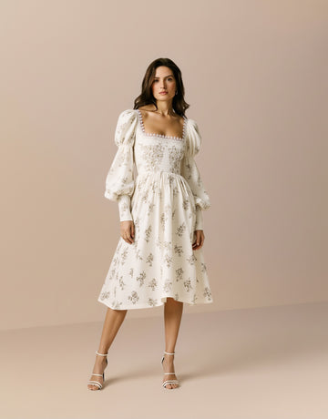 Women's Dresses Autumn Daily Basic Floral Lantern Sleeve Square Neck Nipped Waists Vacation Midi Dresses