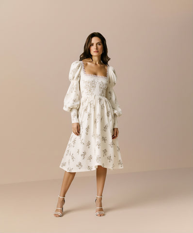 Women's Dresses Autumn Daily Basic Floral Lantern Sleeve Square Neck Nipped Waists Vacation Midi Dresses