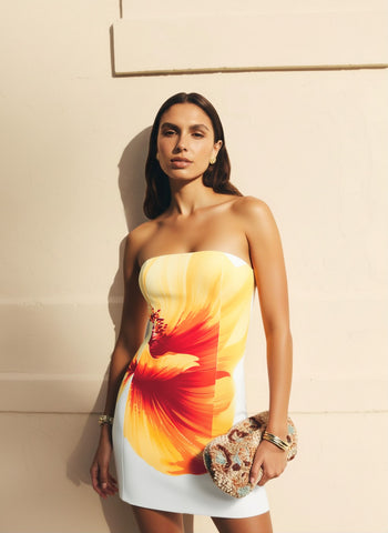 Women's 2025 Summer Dresses Daily Basic Full Print Sleeveless Strapless Vacation Mini Bodycon Dresses