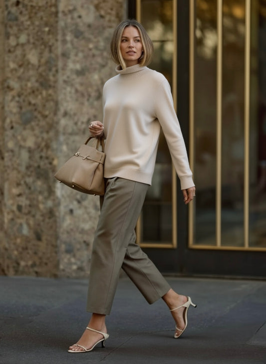 Women's Sweaters Autumn Winter Fashion Chic 2025 Cozy Elegant Plain Long Sleeve High Neck Sweaters