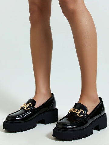Women's 2025 Patent Leather Loafers Chunky Sole Comfortable Slip On Casual Shoes Daily Wear