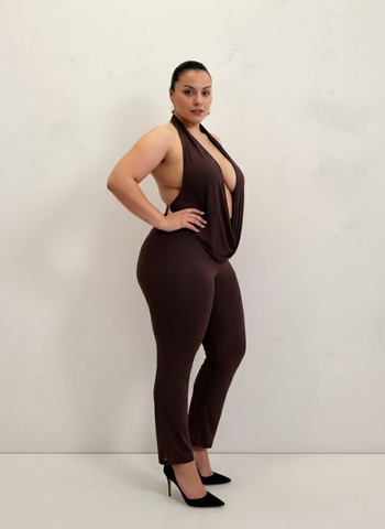 Plus Size Autumn Women's Jumpsuits Casual Basics Solid Color Sleeveless V-Neck Cut-Out Ankle Slim Daily Jumpsuits