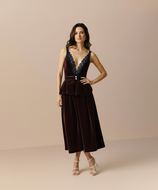 Women's Summer Dresses Elegant Lace Solid Color Sleeveless Plunge Neck Layered A-Line Midi Evening Dresses