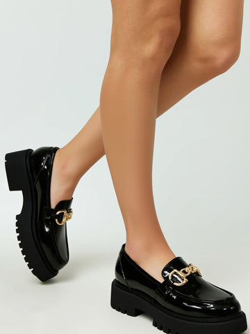 Women's 2025 Patent Leather Loafers Chunky Sole Comfortable Slip On Casual Shoes Daily Wear