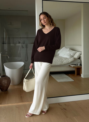 Women's Sweaters Autumn Winter Fashion Chic 2025 Trendy Elegant Plain Long Sleeve V Neck Full Length Casual Sweaters
