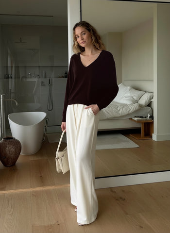 Women's Sweaters Autumn Winter Fashion Chic 2025 Trendy Elegant Plain Long Sleeve V Neck Full Length Casual Sweaters