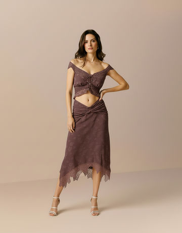 Women's Sets Summer Fashion Plain Short Sleeve Off Shoulder Crop-Top Irregular Hem Dating Midi Dresses Sets