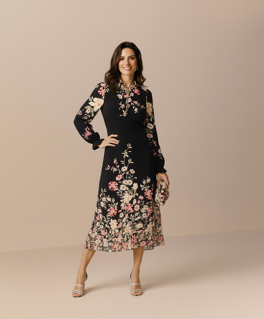 Women's Dresses Autumn Vintage Floral Lantern Sleeve Mandarin Collar Cheongsam Office Lady Midi Dresses