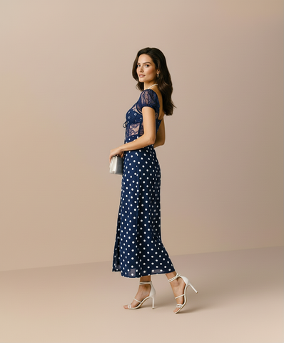 Women's Summer Dresses Sexy Sheer Polka Dot Puff Sleeve Sweetheart Neck Side Slit Midi Vacation Dresses