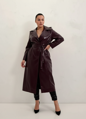 Plus Size Women's Trench Coat Autumn Elegant 2025 Plain Lapel Long Sleeve Lace-Up Regular Fit Daily Trench Coat