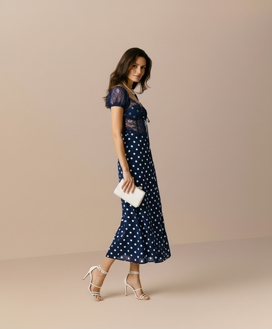 Women's Summer Dresses Sexy Sheer Polka Dot Puff Sleeve Sweetheart Neck Side Slit Midi Vacation Dresses