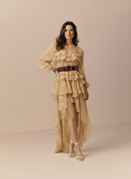 Women's Dresses Autumn Fashion Solid Color Long Sleeve Square Neck Sashes Irregular Hem Vacation Midi Dresses