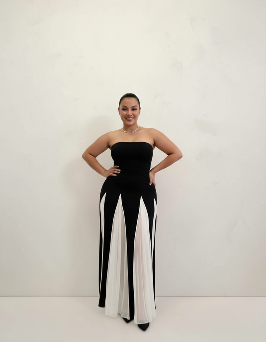 Plus Size Autumn Dresses 2025 Women's Daily Basic Patchwork Sleeveless Strapless A-Line Casual Dresses