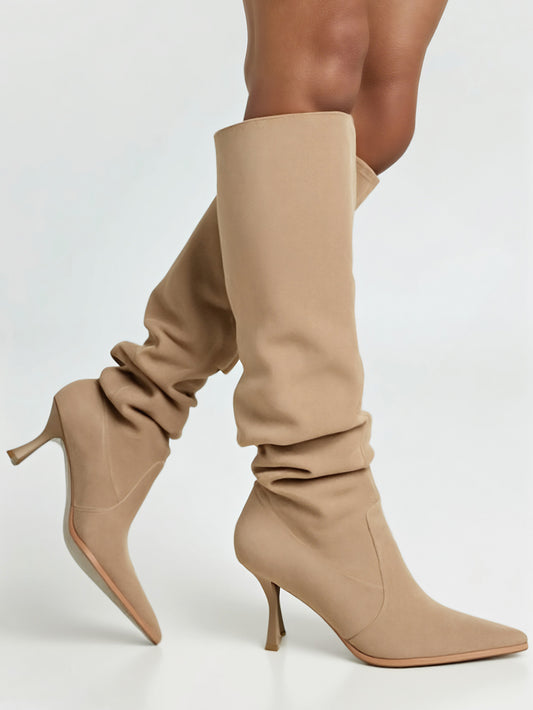 Women Slouchy Knee High Boots Fall Winter 2025 Elegant Chunky Heel Comfortable Non Slip Cozy Warm Casual Boots for Daily Wear