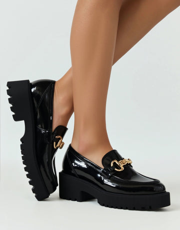 Women's 2025 Patent Leather Loafers Chunky Sole Comfortable Slip On Casual Shoes Daily Wear