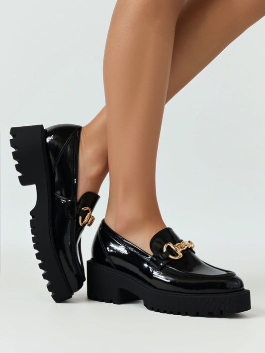 Women's 2025 Patent Leather Loafers Chunky Sole Comfortable Slip On Casual Shoes Daily Wear