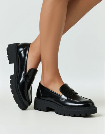 Trendy 2025 Women's Patent Leather Chunky Loafers Comfortable Slip-On Casual Shoes For Spring Fall Daily Wear