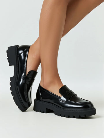 Trendy 2025 Women's Patent Leather Chunky Loafers Comfortable Slip-On Casual Shoes For Spring Fall Daily Wear