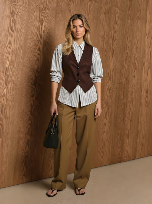 Women's Vests 2025 Autumn Elegant Solid Color Sleeveless Button Front Nipped Waists Office Lady Vests